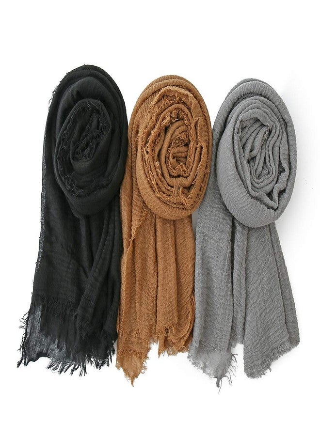 EVQ 3 PCS Women Soft Scarf Shawl Long Scarf, Head Wrap Scarves for Women (3pcs Black+Brown+Gray(70.9"x35.5")) - Image 1